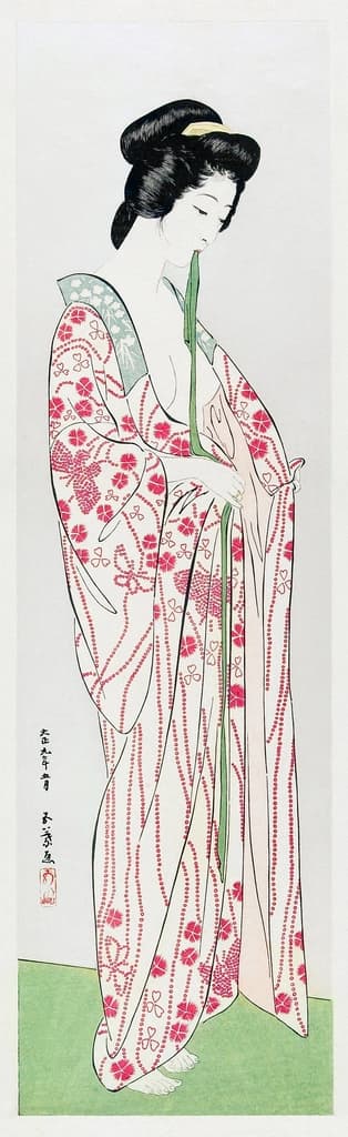 Estampe d'une femme en juban, sous-vêtement de kimono